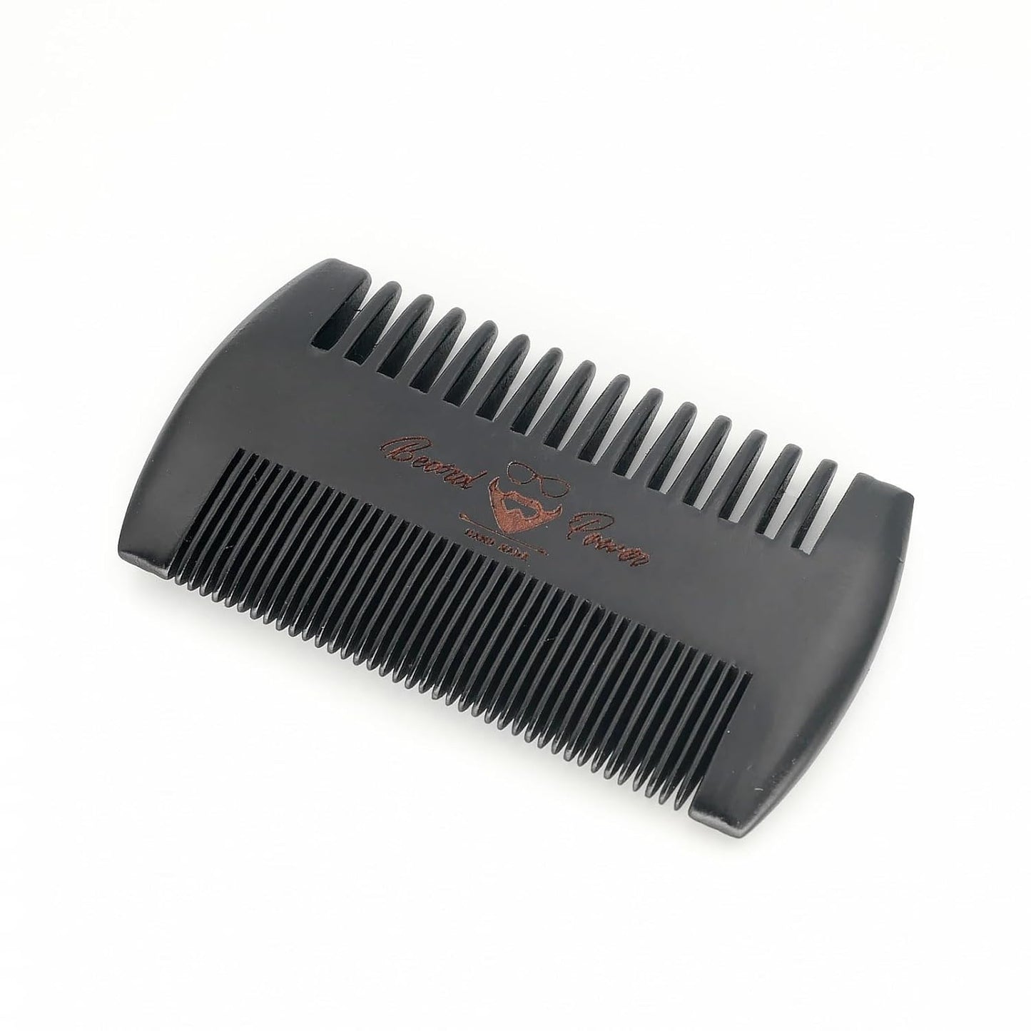 Black Wooden Beard Comb with Protective Leather Case - Travel Grooming Tool
