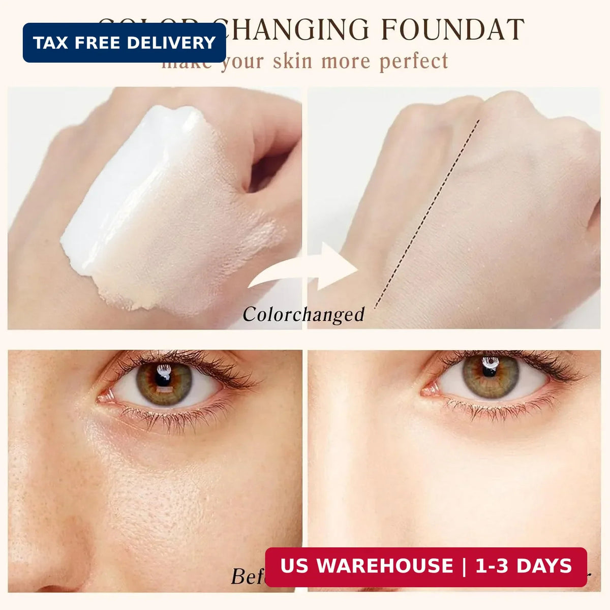 4-in-1 Waterproof Foundation with SPF 50+ Color Changing Longwearing Makeup
