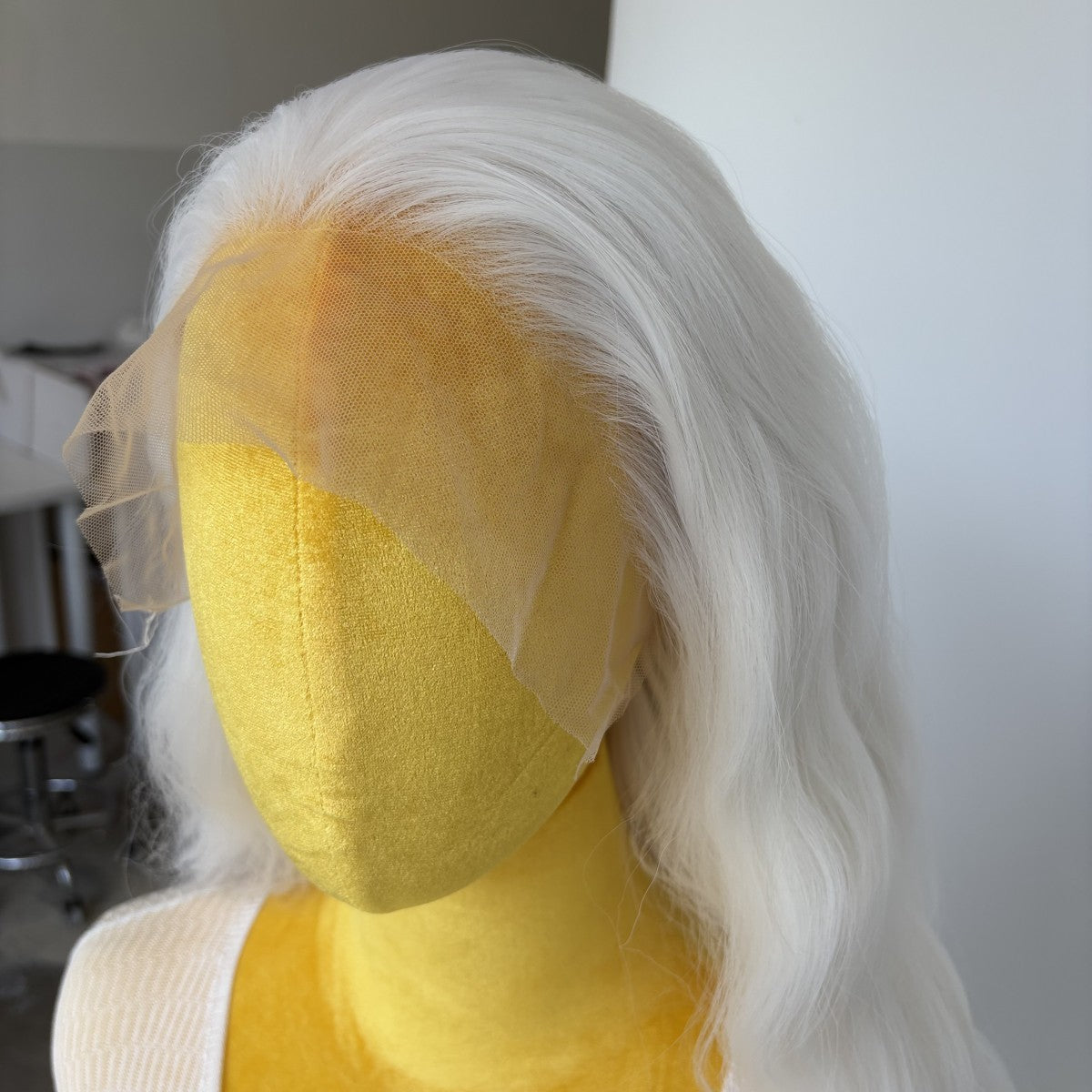 Long Wavy White Synthetic Lace Front Wig for Women - Heat Resistant & Soft