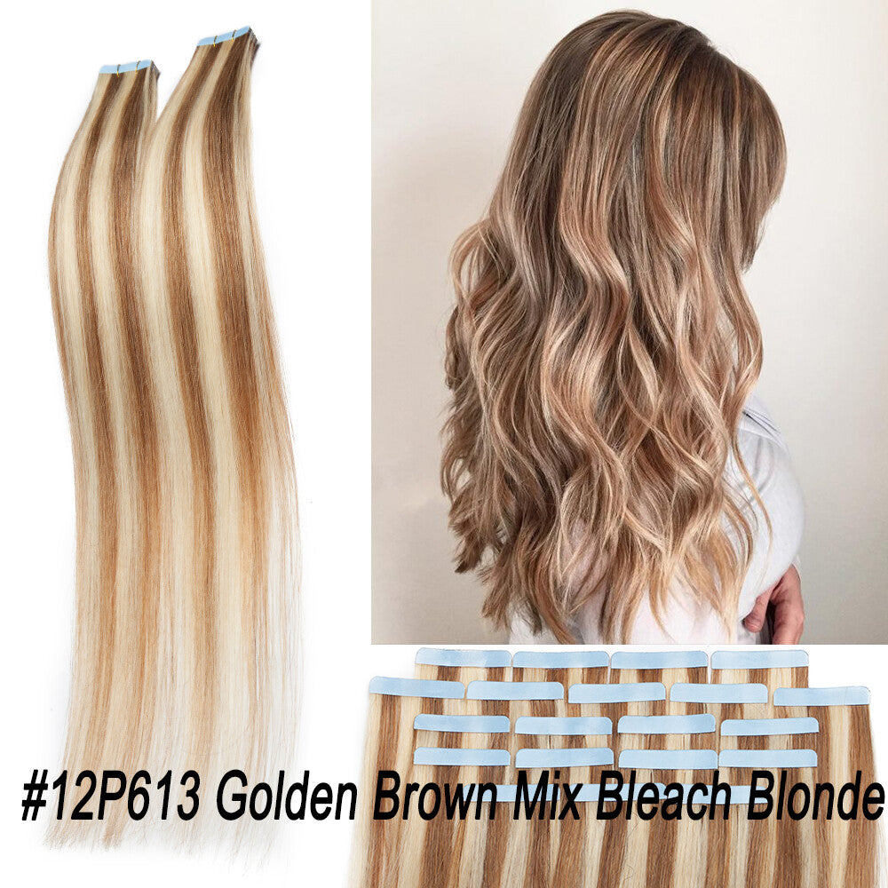 Thick Tape in Remy Human Hair Extensions Invisible Skin Weft Full Head