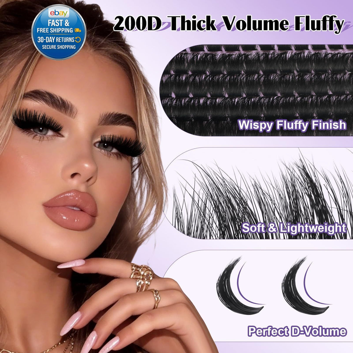 False Eyelash Clusters Thick 200D, 1 Pack – Fluffy Wispy D Curl Lashes