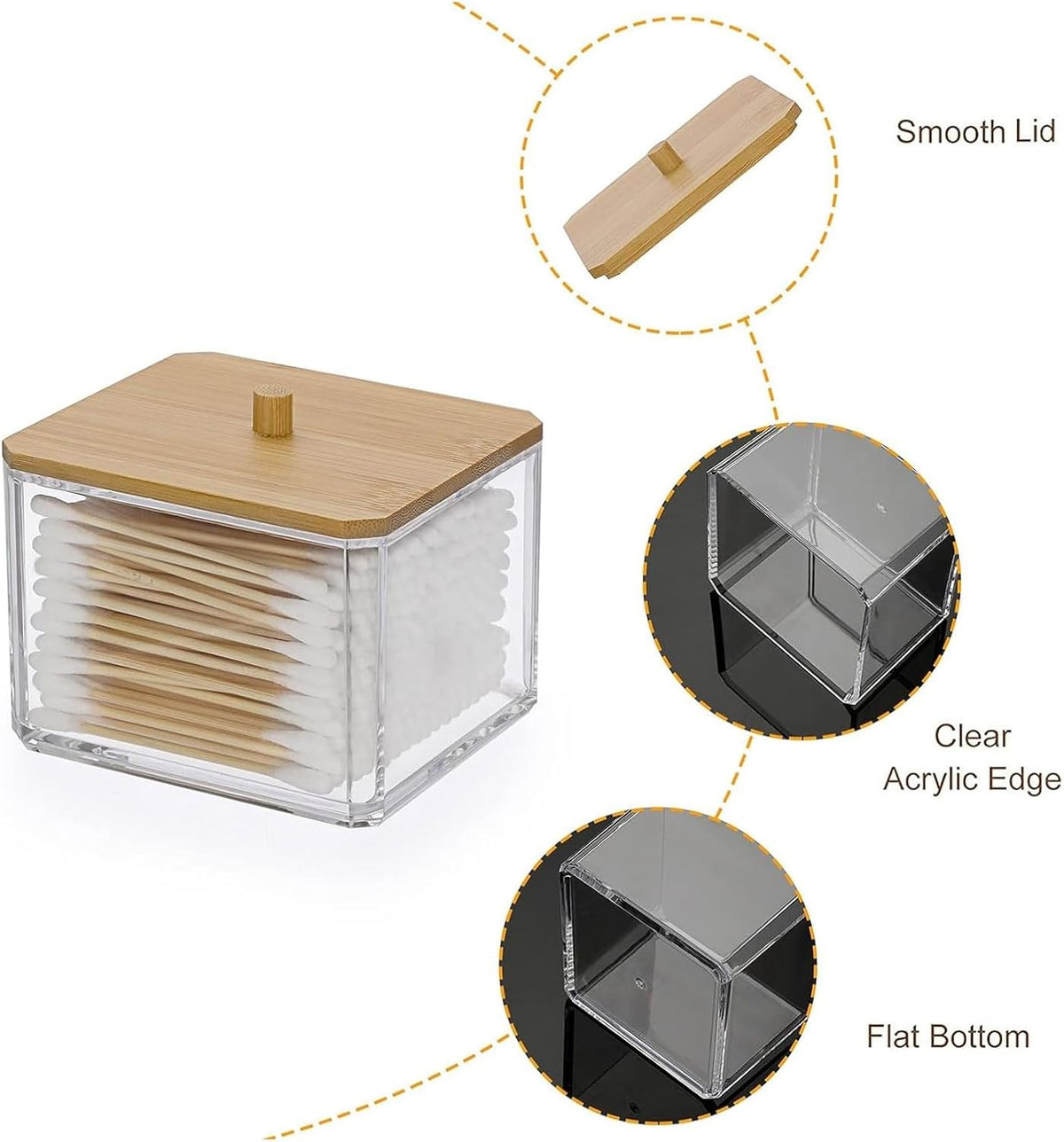 Acrylic Q-Tip Holder Dispenser with Lid - Clear Bathroom Organizer