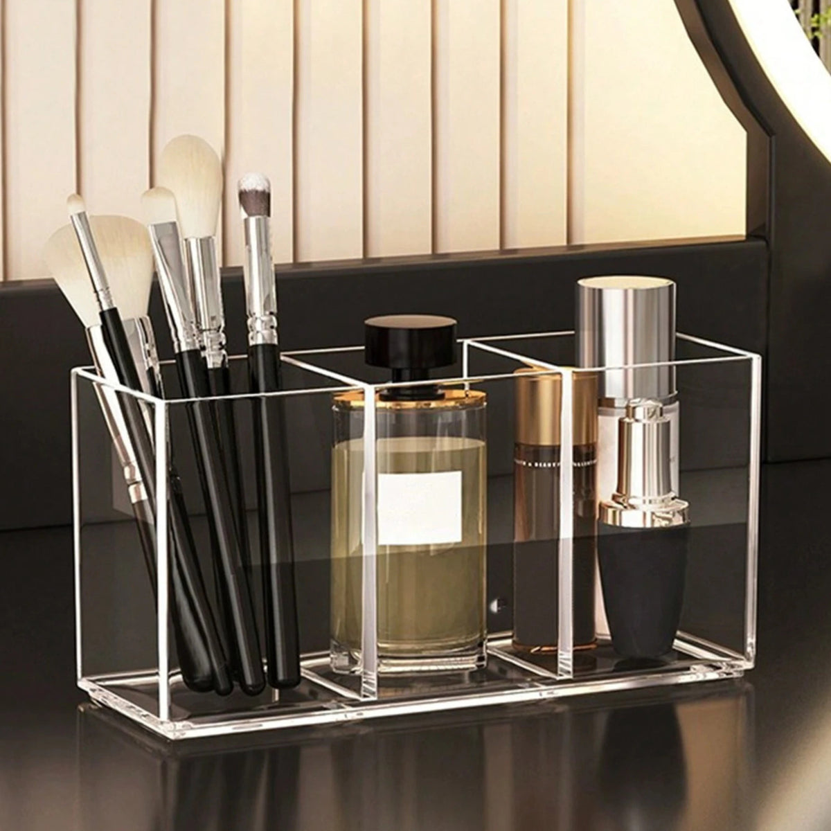 3 Slot Makeup Brush Organizer with Clear PET Material for Cosmetics Storage