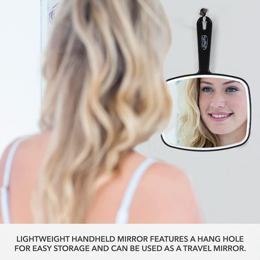 Premium Hand Mirror with Handle - 6.3 x 9.6 Inch Black Frame, Travel-Ready