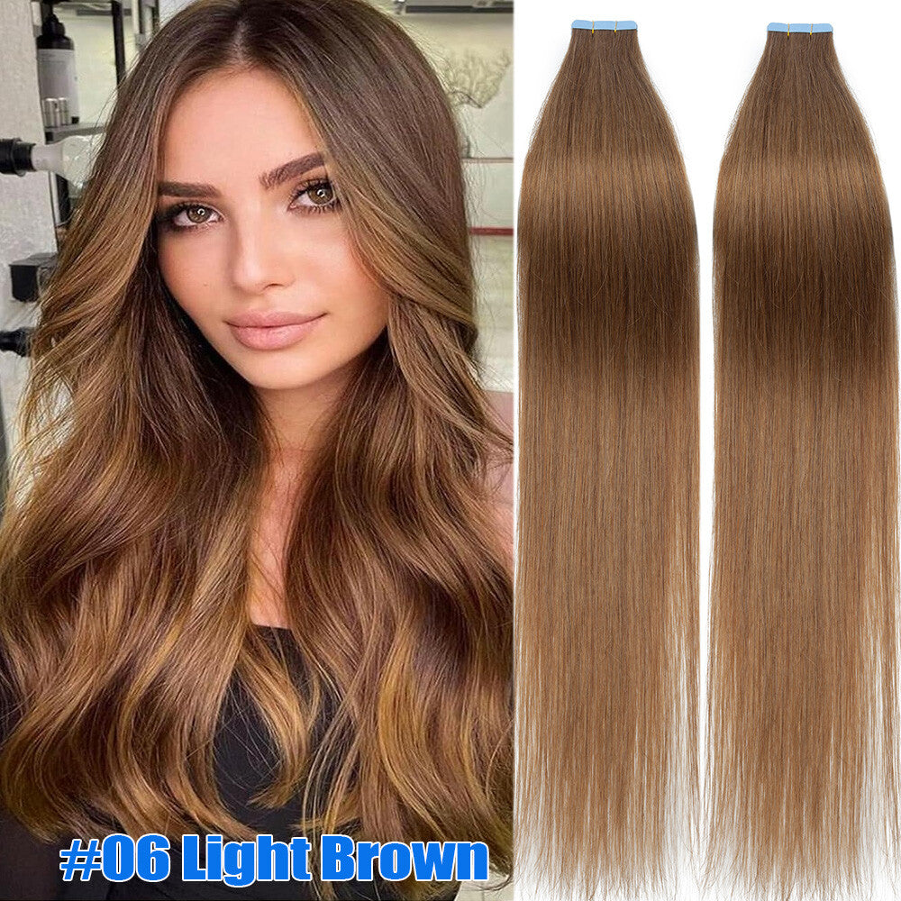 Tape-In Human Hair Extensions Full Head Ombre Remy Hair Weft 24 Inches