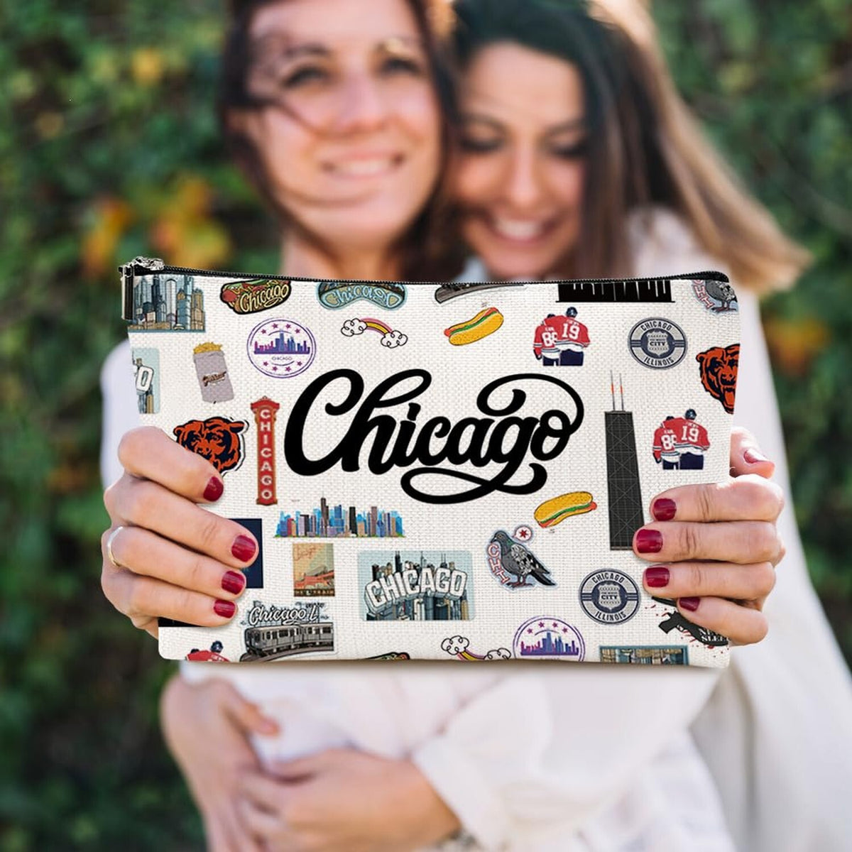 Chicago Themed Makeup Bag - Travel Cosmetic Pouch for Women & Girls