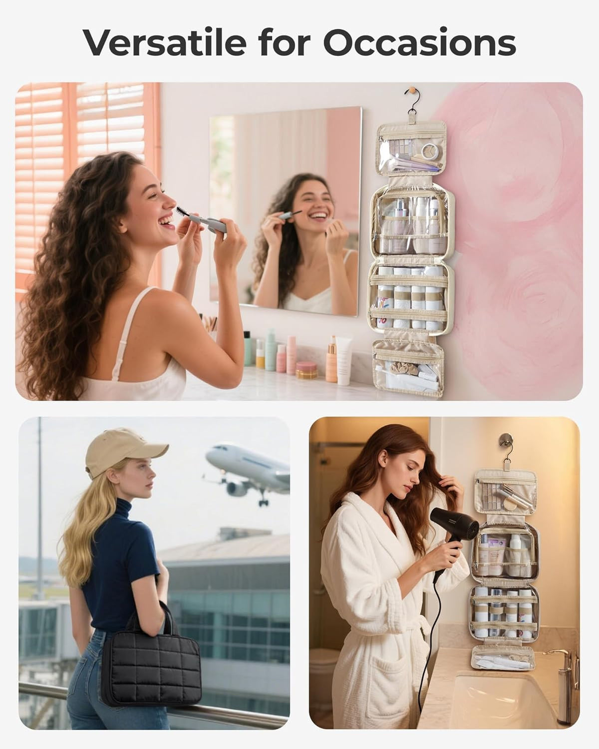Travel Toiletry Bag for Women - Hanging Puffy Makeup & Organizer