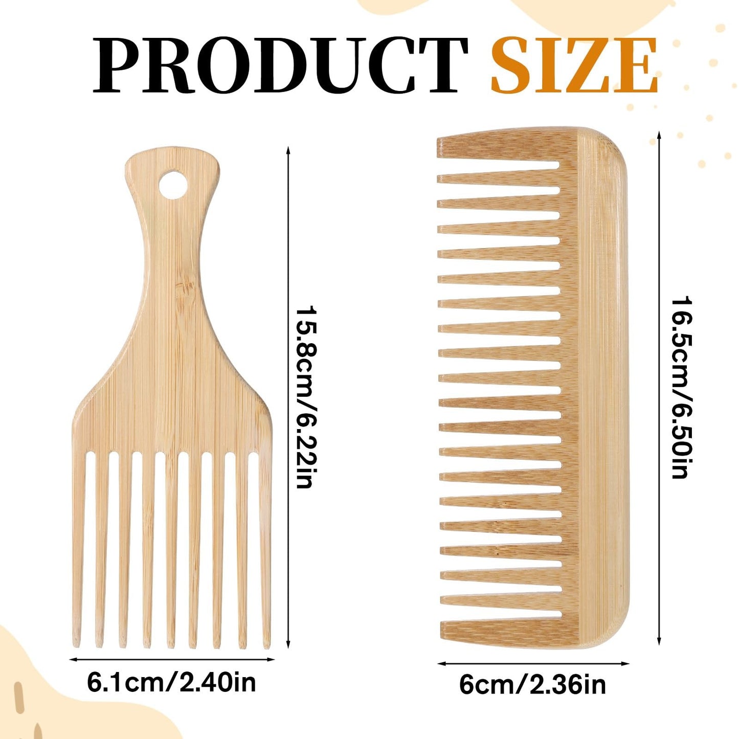 Bamboo Hair Pick & Wide Tooth Comb Set - Eco-Friendly Wooden Detangling Tools