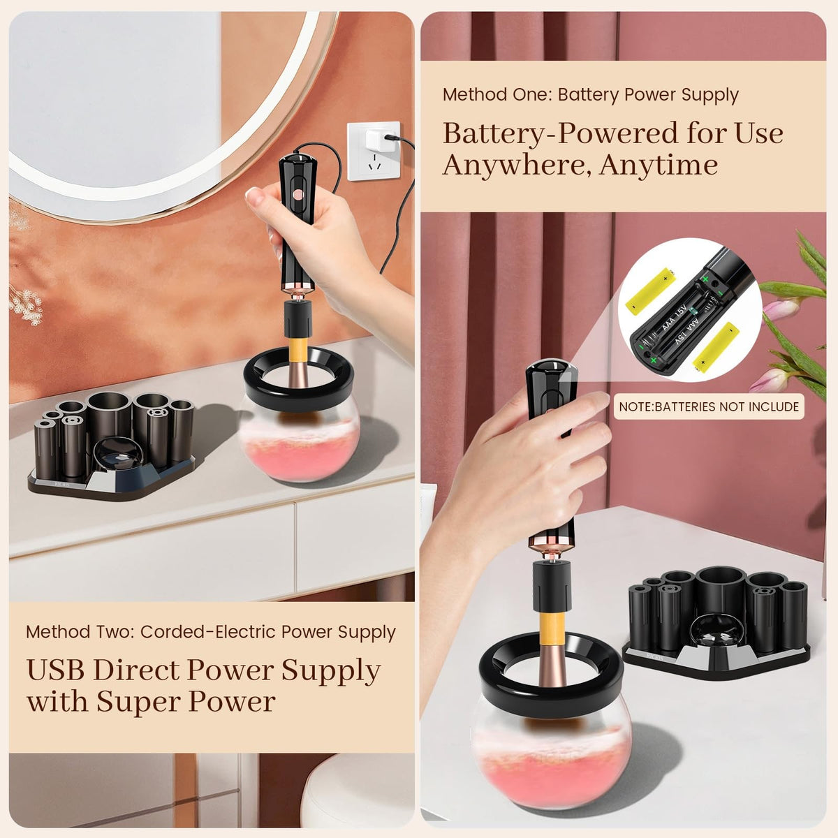 Electric Makeup Brush Cleaner and Dryer - Fast 30-Second Spin, Black