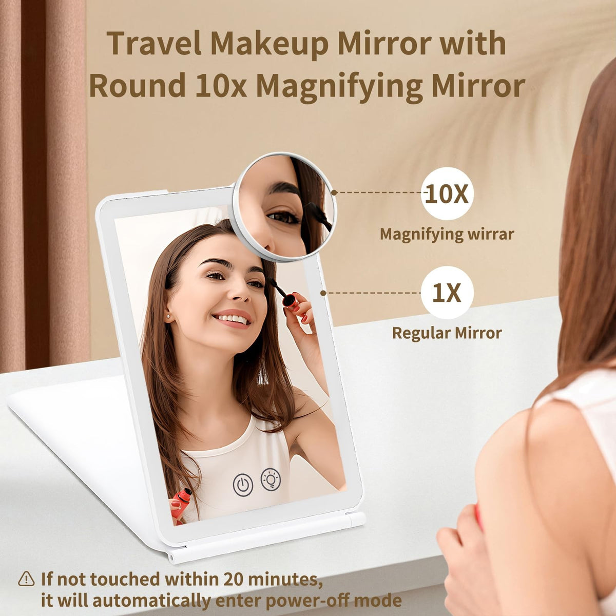 Dimmable LED Lighted Makeup Mirror with Touch Control and 10x Magnifier