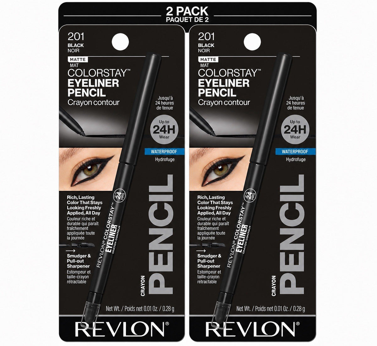 Revlon ColorStay Waterproof Eyeliner Pencil, 201 Black – 2 Pack