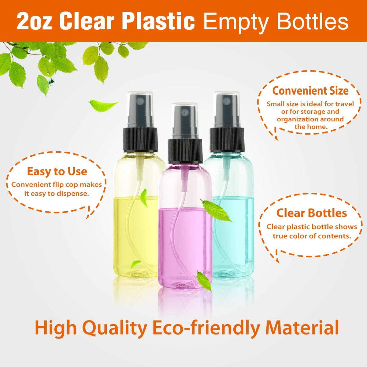 30 Pack 2 oz Clear Fine Mist Spray Bottles with Pump Cap for Travel & DIY