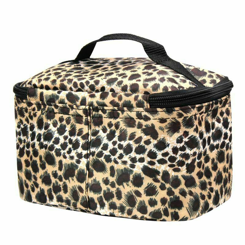 Small Cosmetic Bag with Mirror and Brush Holder - Travel Makeup Organizer