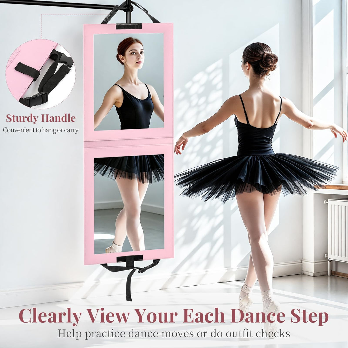 Foldable Full-Length Mirror for Travel - 33x13 Inch Acrylic Dancing Backstage