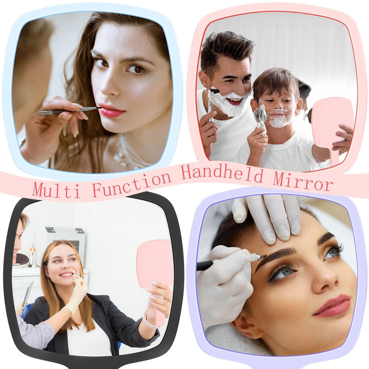 25 Pack Pink Handheld Mirrors with Handles - Travel Cosmetic & Makeup