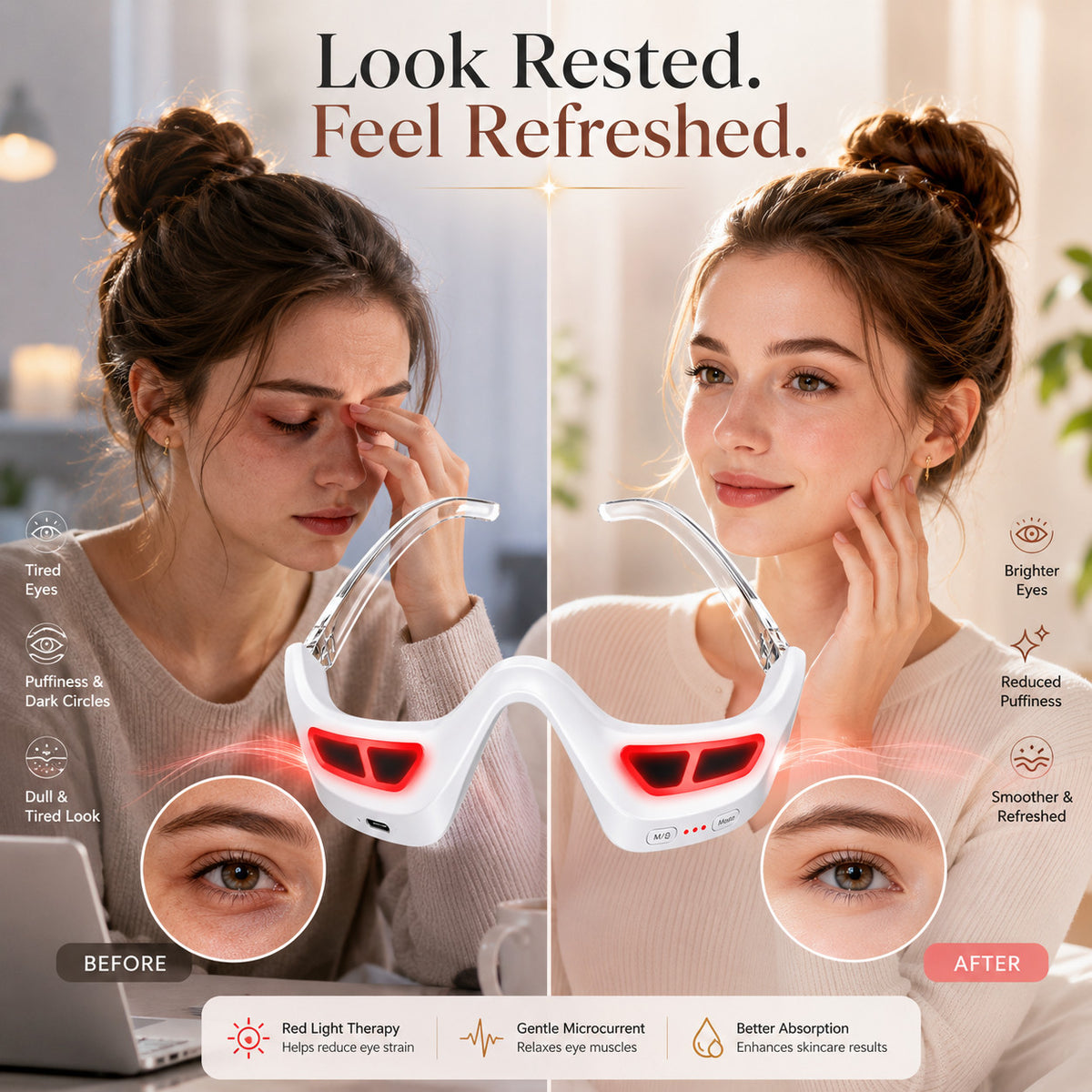Red Light Therapy Eye Massager Device for Puffiness Bags Relaxation
