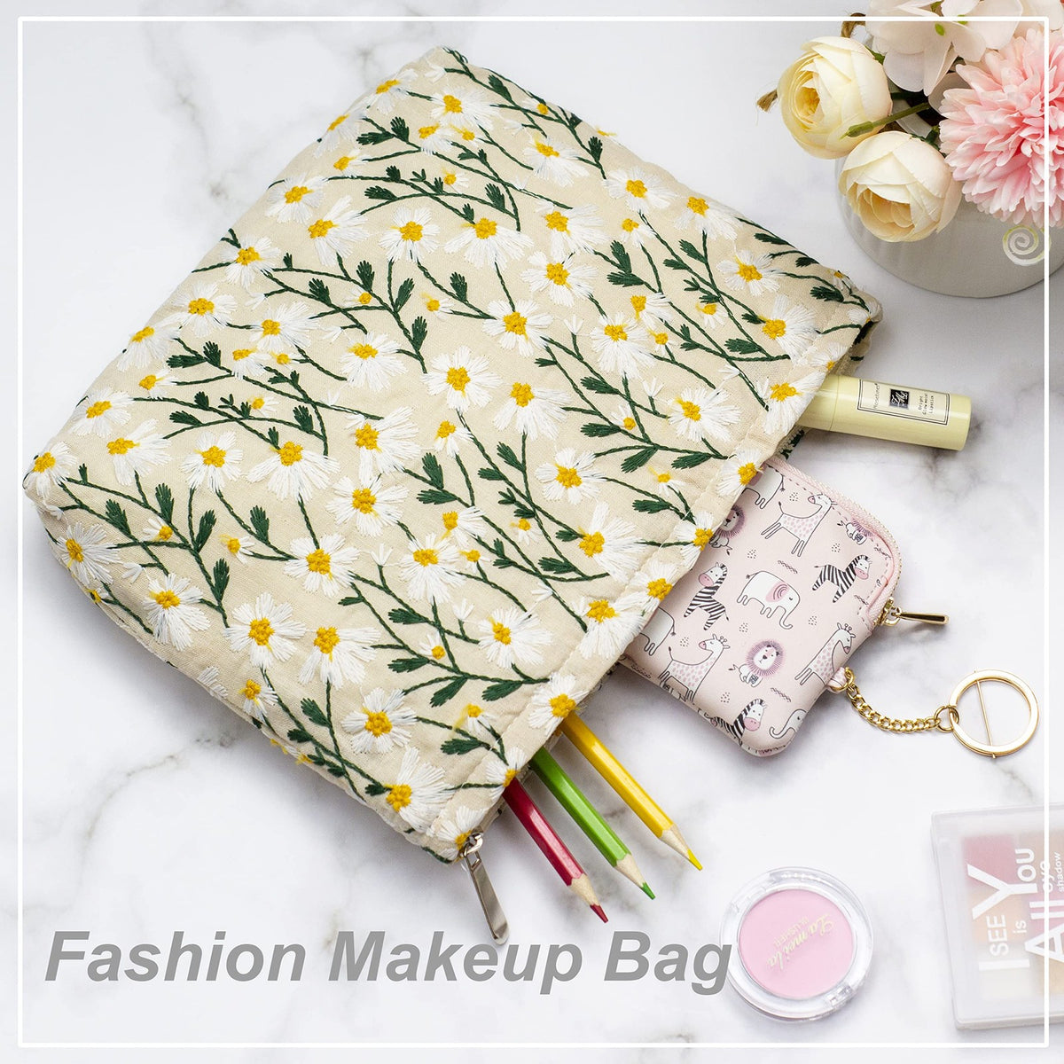 Large Canvas Makeup Bag Organizer with Zipper – Travel Pouch for Purse Essentials