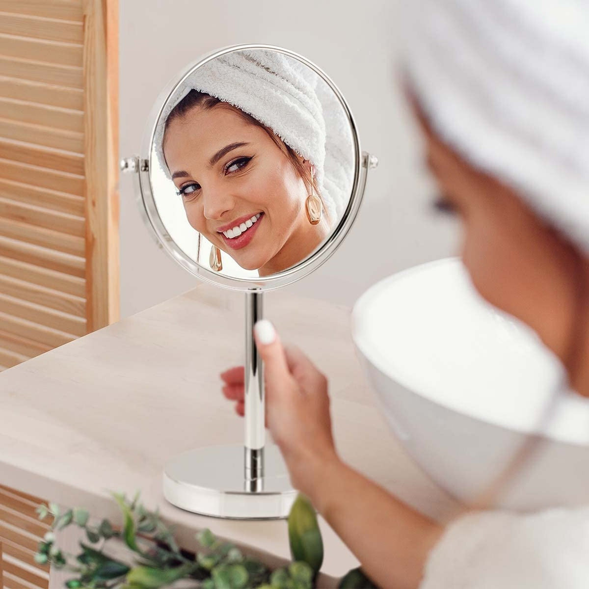 6-Inch Tabletop Makeup Mirror with 1X/7X Magnification, 360° Swivel, Polished Chrome