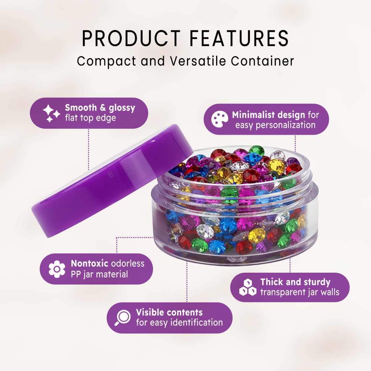 600 Pack 10G Cosmetic Sample Jars with Purple Lids - Clear Plastic Reusable Containers