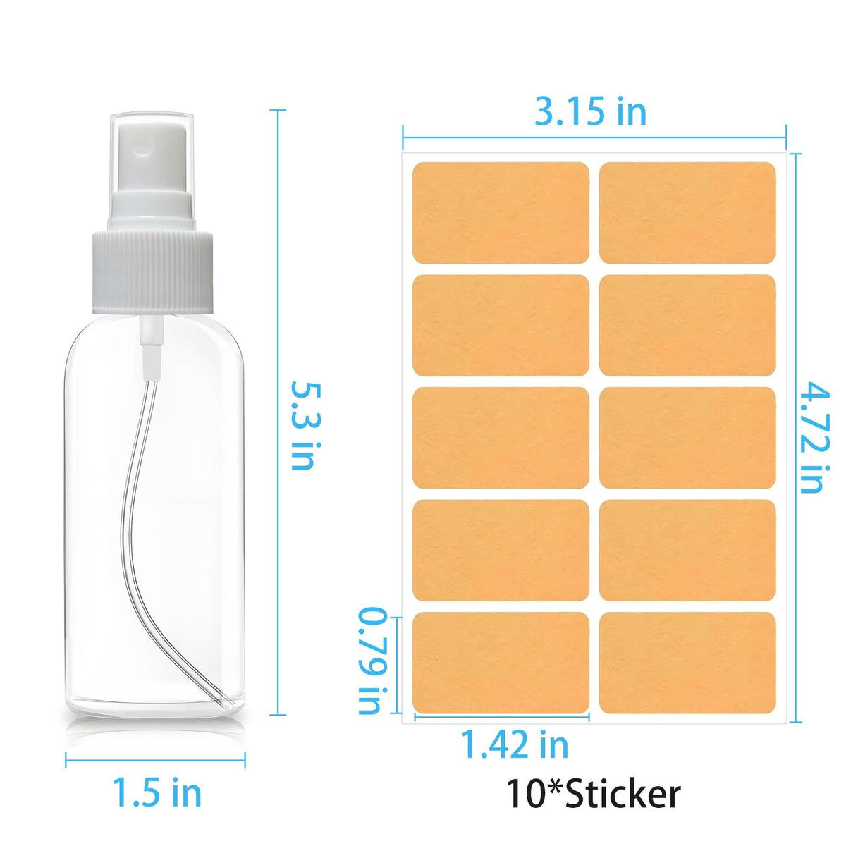 Travel Spray Bottles Set - 5 Refillable 3.4 oz TSA Approved Fine Mist Containers