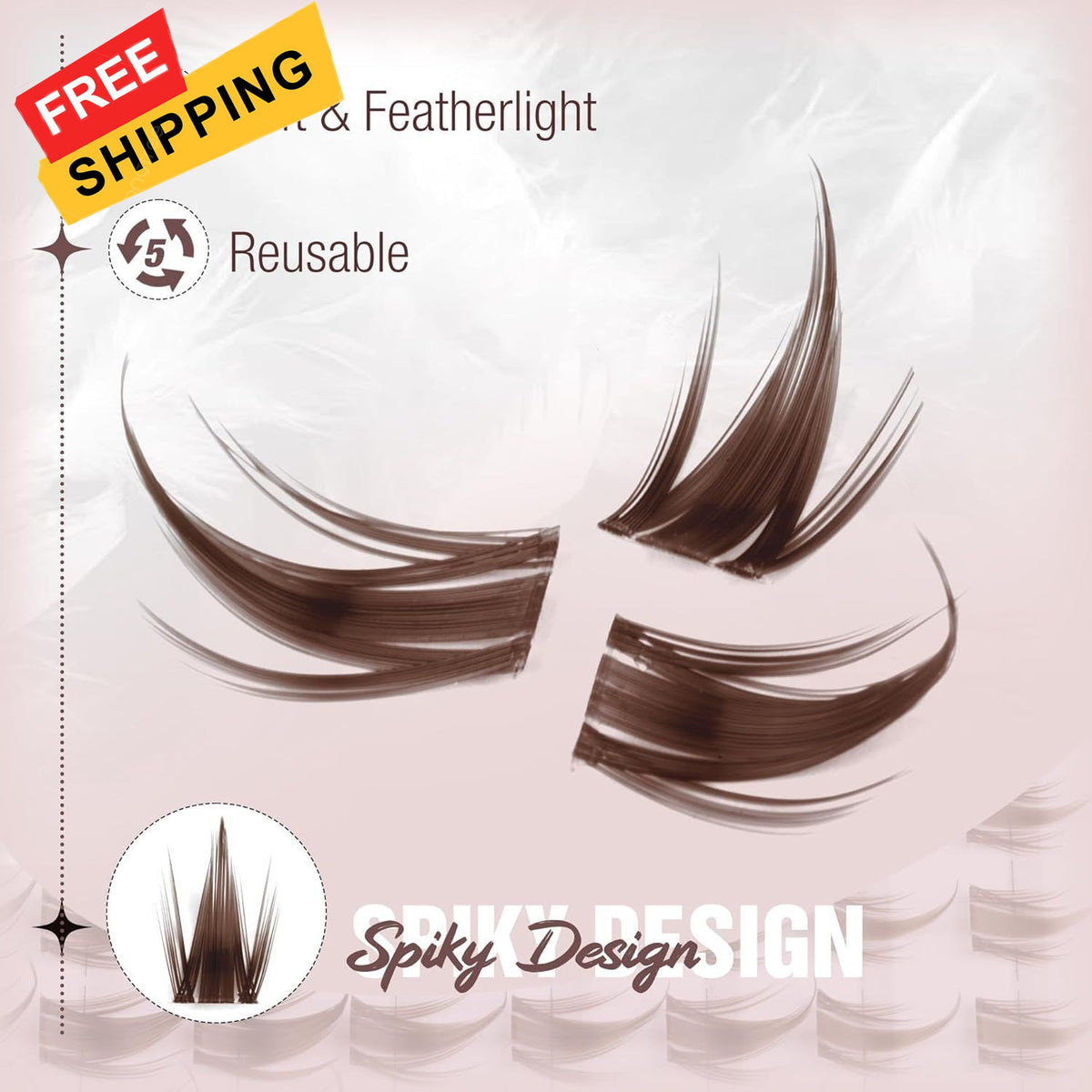 Brown Spiky Lash Clusters for Manga Eyelash Extensions - Reusable 15x