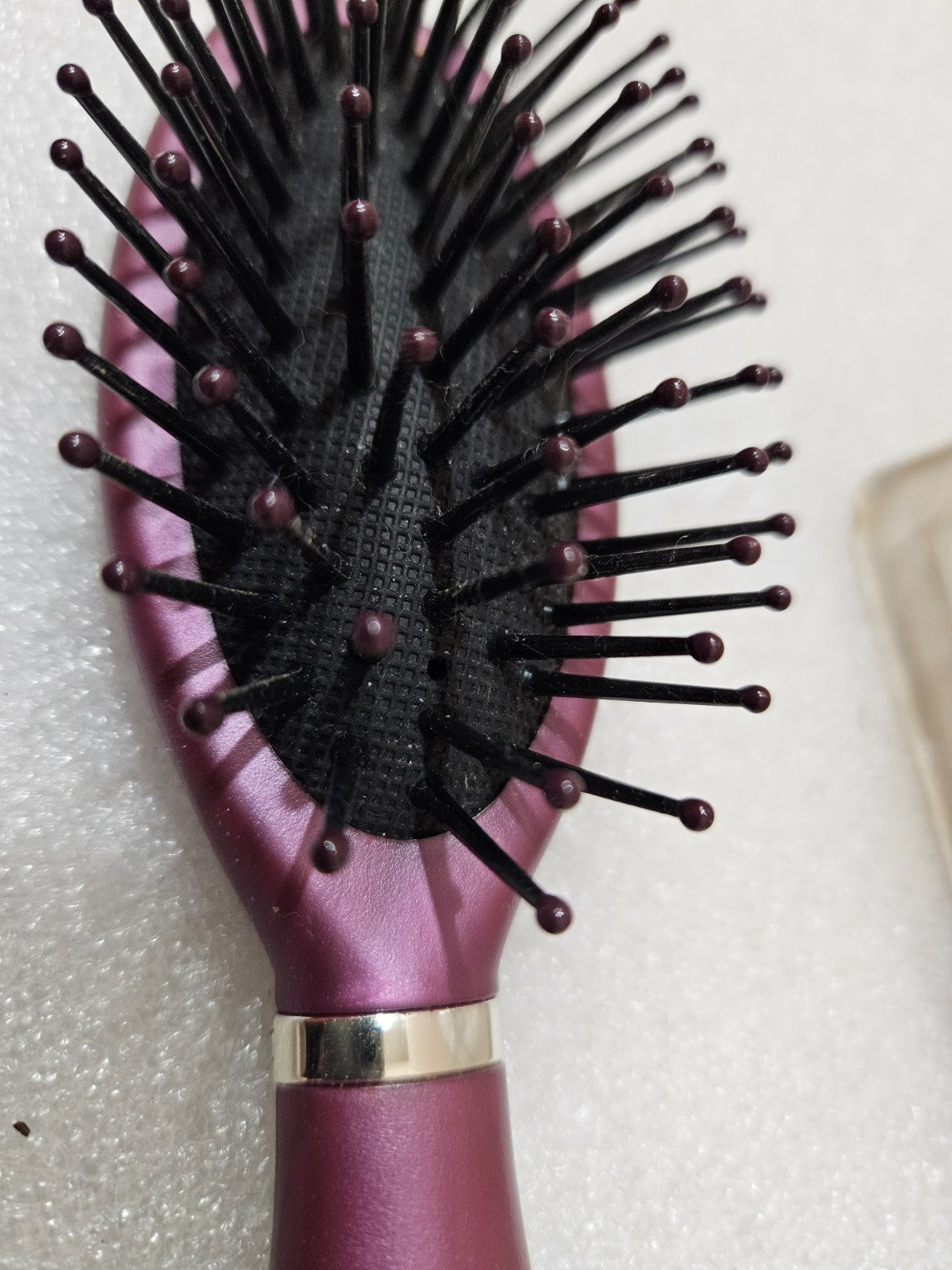7-Inch Travel Grooming Brush with Nylon Bristles - Purple Revlon Cushion