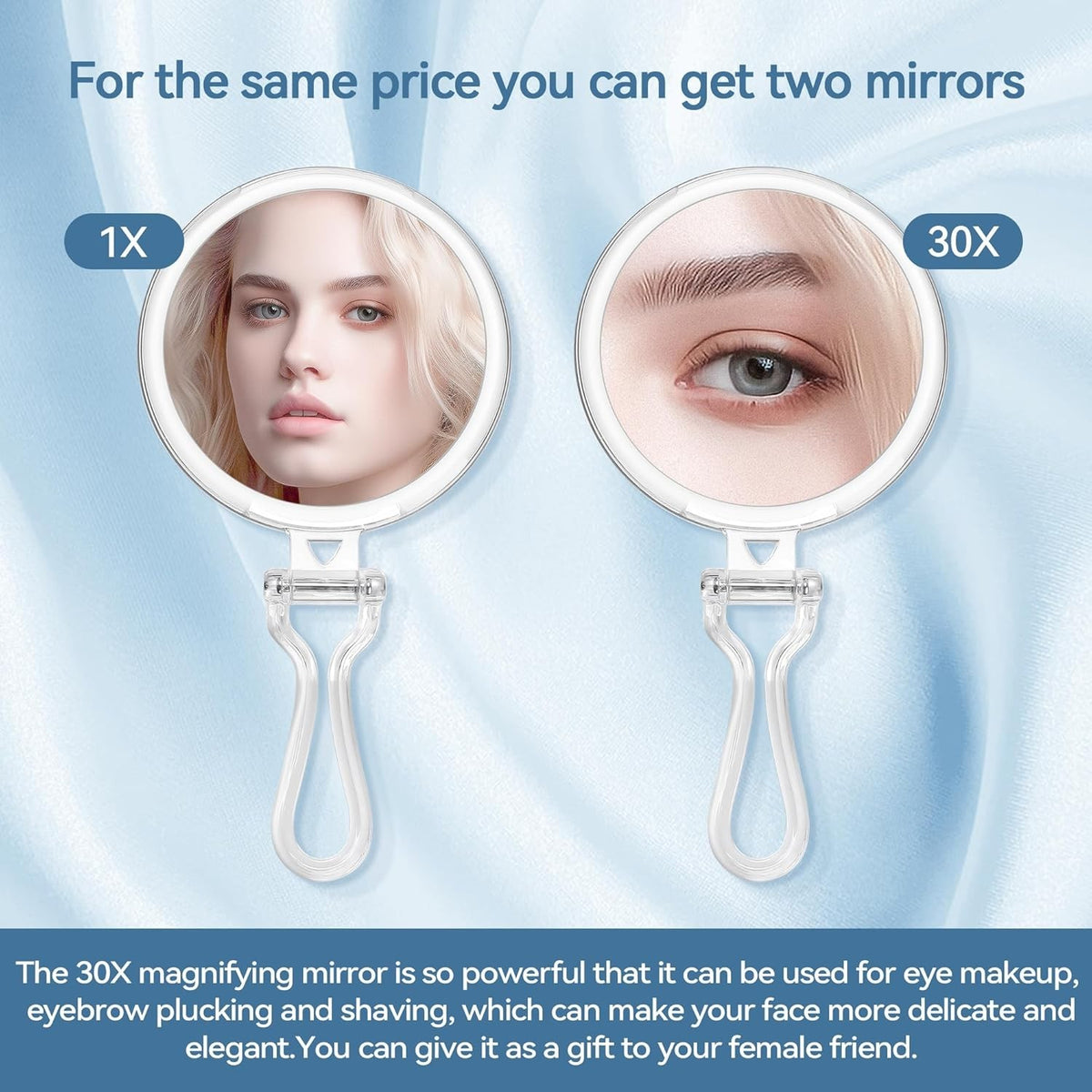 Upgraded 30X Magnifying Lighted Makeup Mirror with 3 Light Modes, Adjustable & Rechargeable