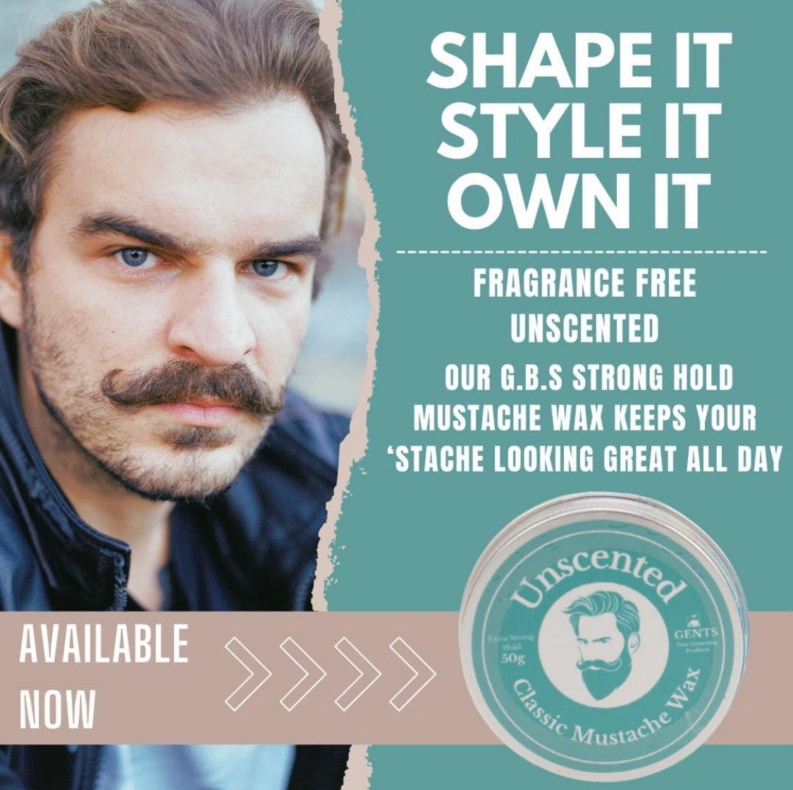 Unscented Mustache Wax with Strong Hold - Travel Size 1.7oz Grooming Styling