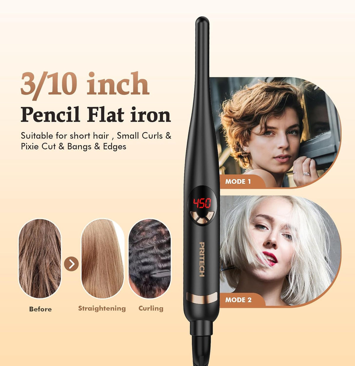 Mini Flat Iron for Short Hair & Bangs, 3/10 Inch Thin Straightener, Travel-Ready