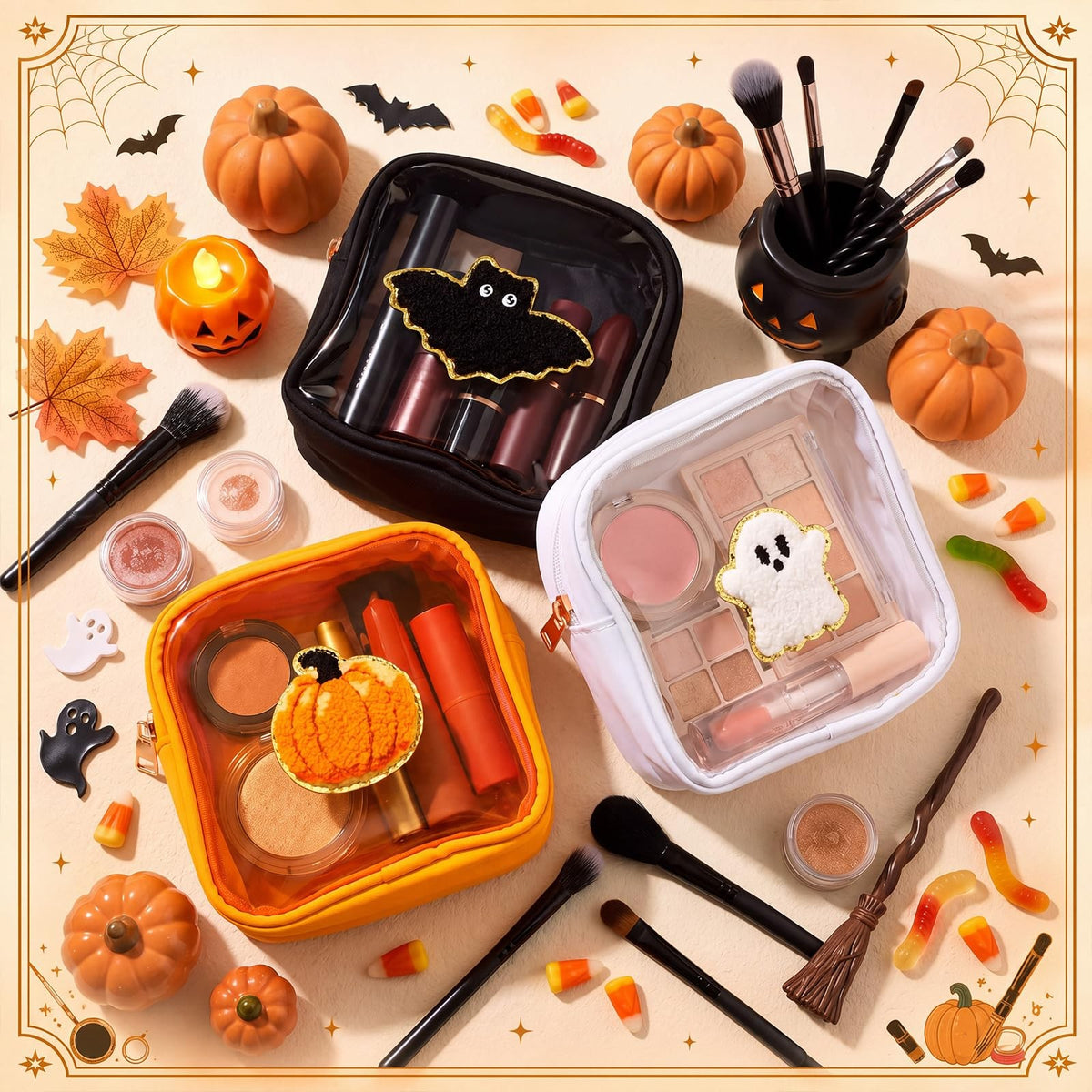 Halloween Makeup Cosmetic Bags Set of 6 - Boo Assorted Colors