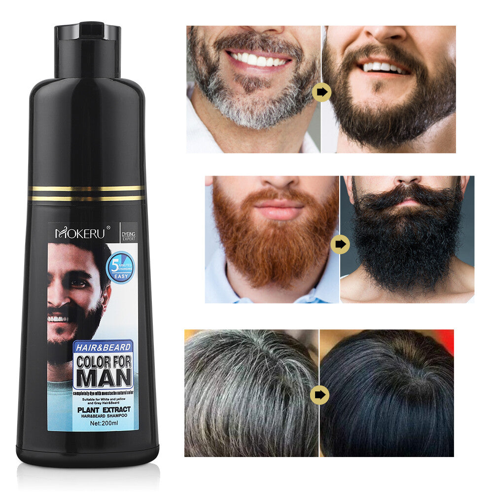 Black Beard Hair Dye Shampoo - 200ml Permanent Darkening