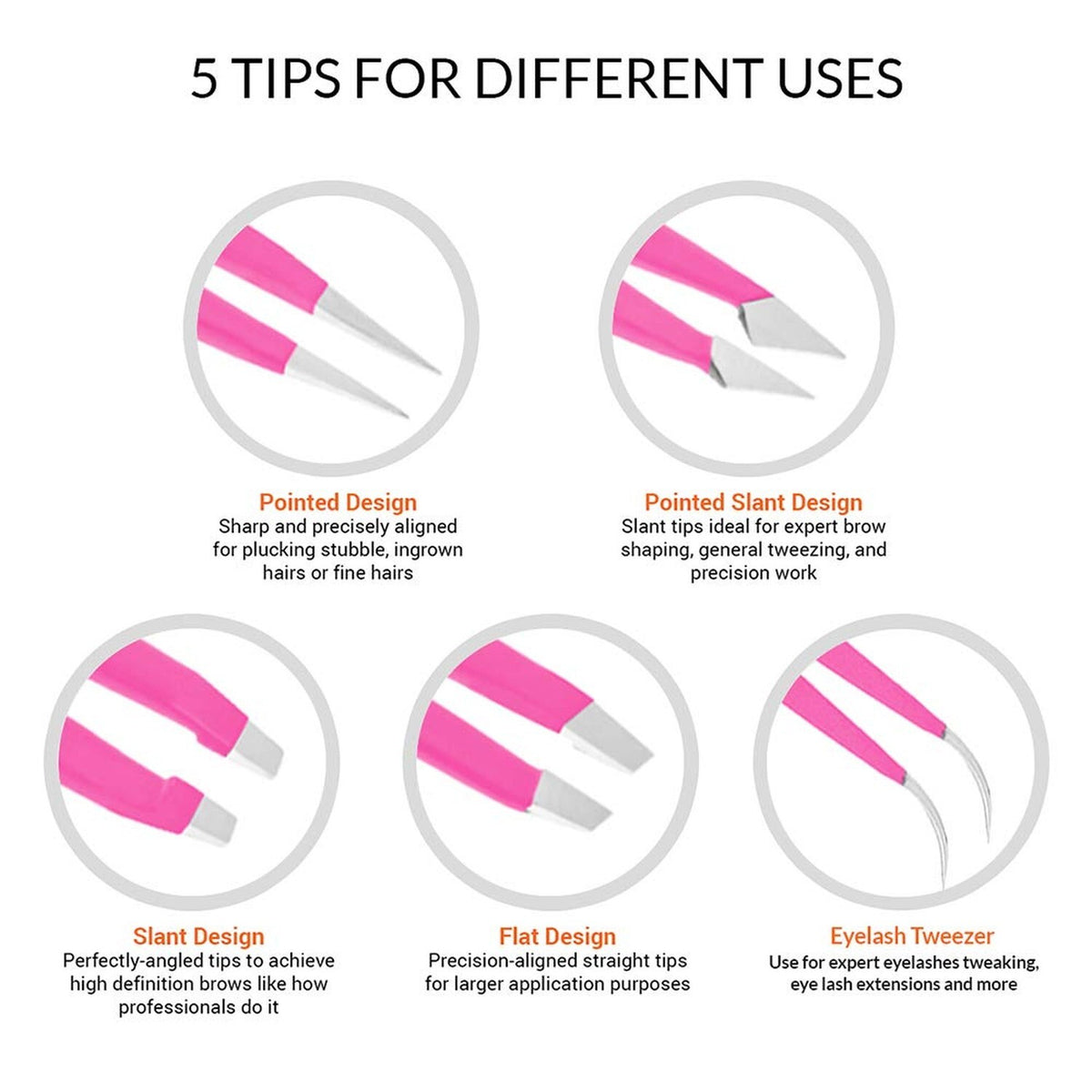 Professional Stainless Steel Tweezers Set - 5-Piece Precision Grooming Kit