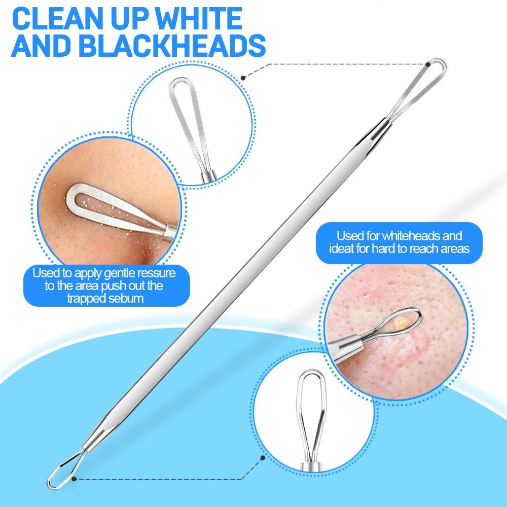 Silver Pimple Extractor Kit - 2 Professional Skin Care Tools for Blackheads & Acne