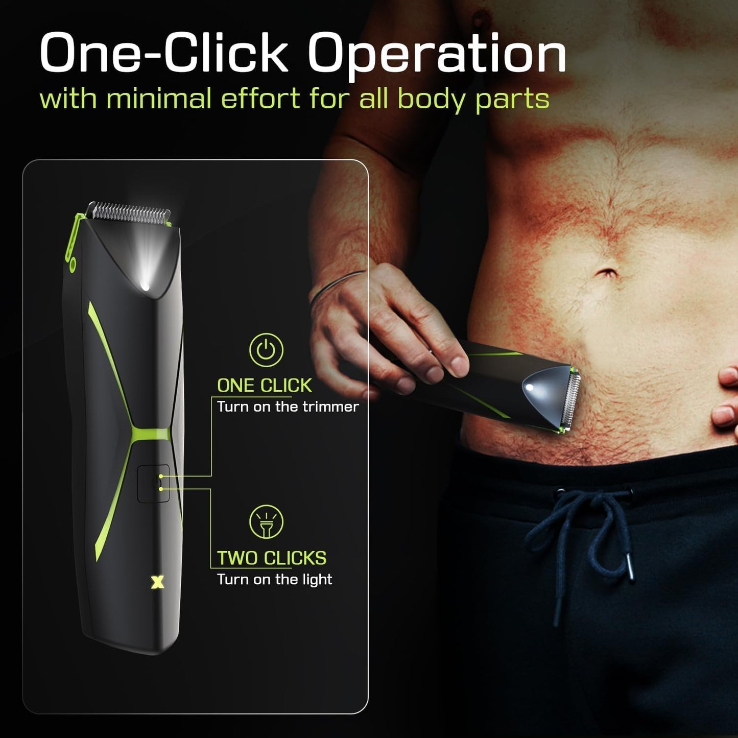 Cordless Body Hair Trimmer for Men Waterproof Grooming Device Green