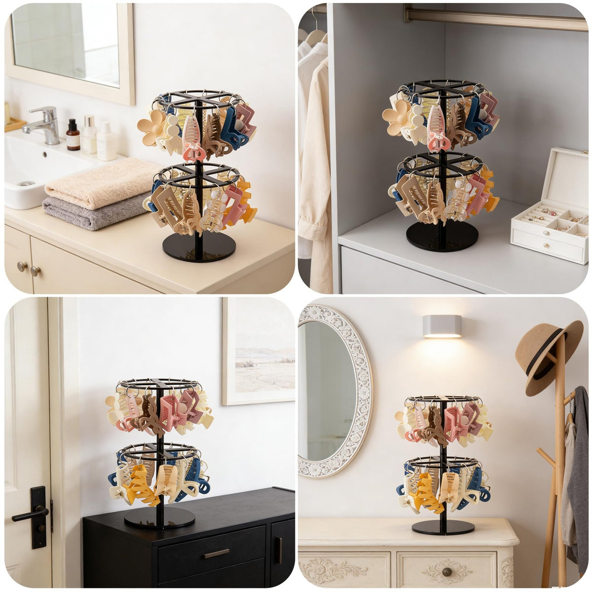 2-Tier Black Acrylic Hair Claw Clip Organizer Rack Large Capacity Storage