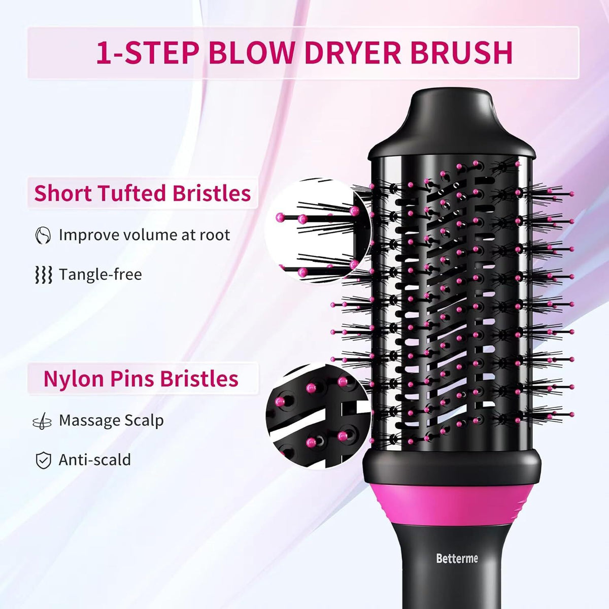 1200W Hot Air Brush & Volumizer with Negative Ion Technology, 3 Heat Settings