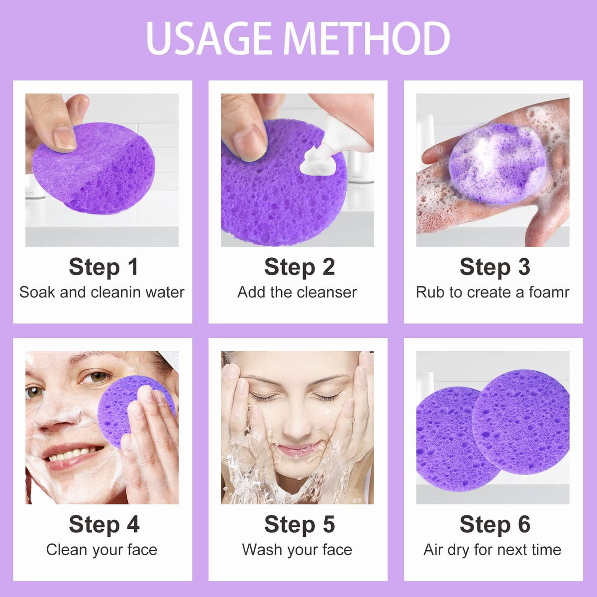 Compressed Natural Cellulose Facial Sponges 50 Count for Cleansing & Exfoliating