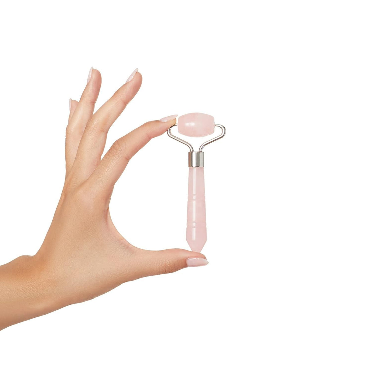 Mini Rose Quartz Facial Roller for Skin Tightening and Puffiness Reduction