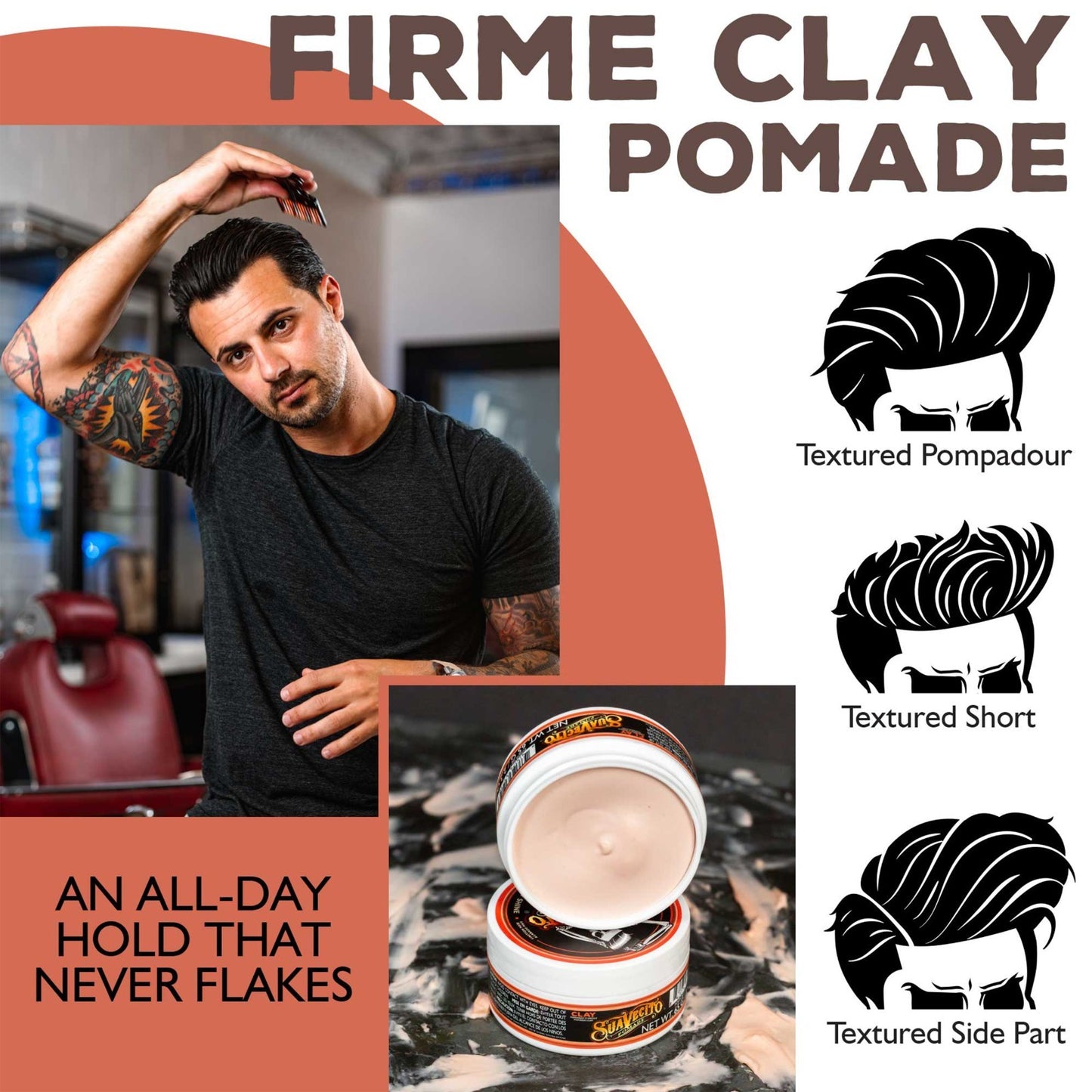 Matte Clay Hair Pomade - Strong Hold, Natural Finish, 2.3 oz