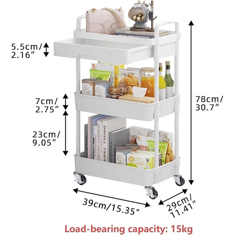 Multifunctional Rolling Storage Cart with Drawers and Casters - 3 or 4 Tiers