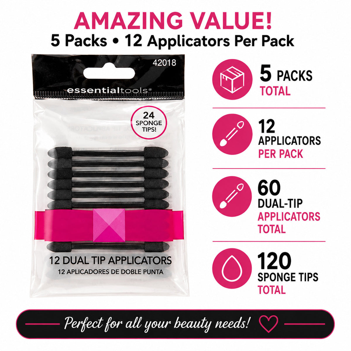Disposable Dual-Tip Applicators – 60 Makeup Swabs for Precision, 5 Packs