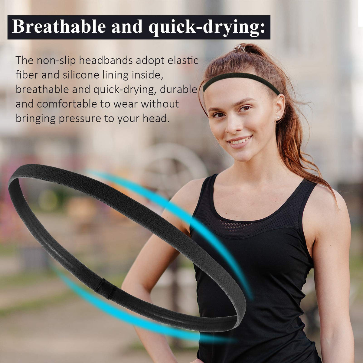 Bememo 4 Pieces Thick Non-Slip Elastic Sport Count (Pack of 1), Black
