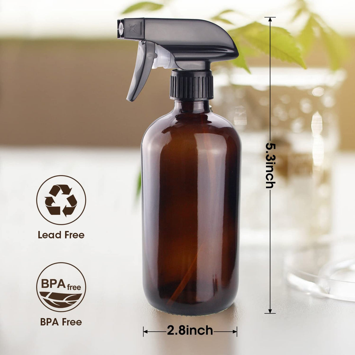 Amber Glass Spray Bottles 16oz - Adjustable, UV-Protected Cleaning & Home Use