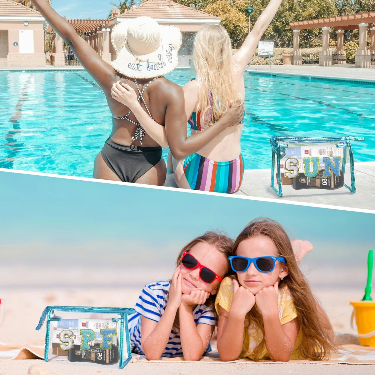 Clear Sunscreen Makeup Bag for Beach & Travel - Blue 8.8 x 2.7 x 5.5 Inches