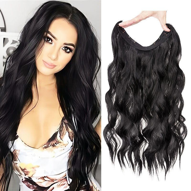 Invisible Wire Hair Extensions - Natural Synthetic Length & Body Wavy or Straight