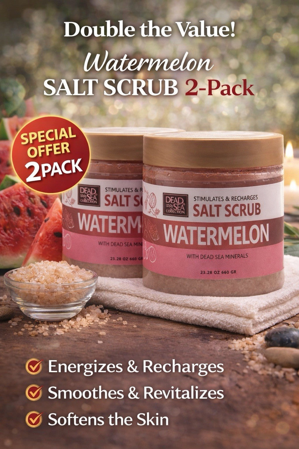 Dead Sea Collection Watermelon Exfoliating Mineral Salt Scrub, 2-Pack