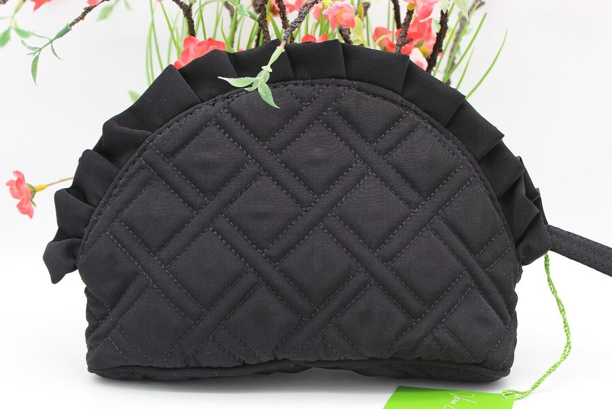 Personalized Letter A Cosmetic Bag - Fuchsia & Black Ruffle Makeup Organizer