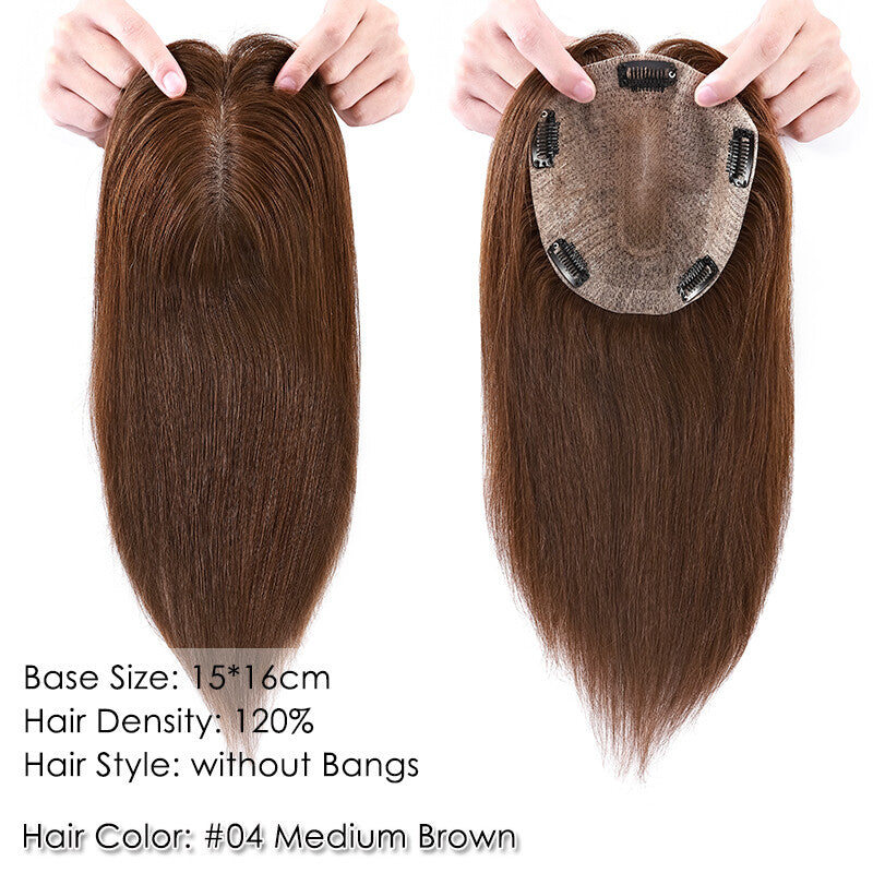 Remy Human Hair Topper with Bangs - Clip-In Hairpiece for Thinning Hair
