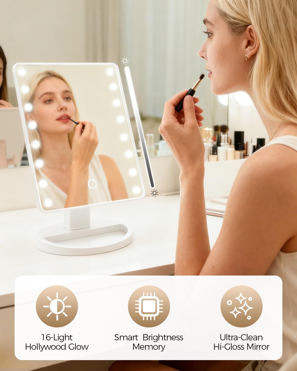 Dimmable Lighted Makeup Vanity Mirror with Dual Power USB & Batteries