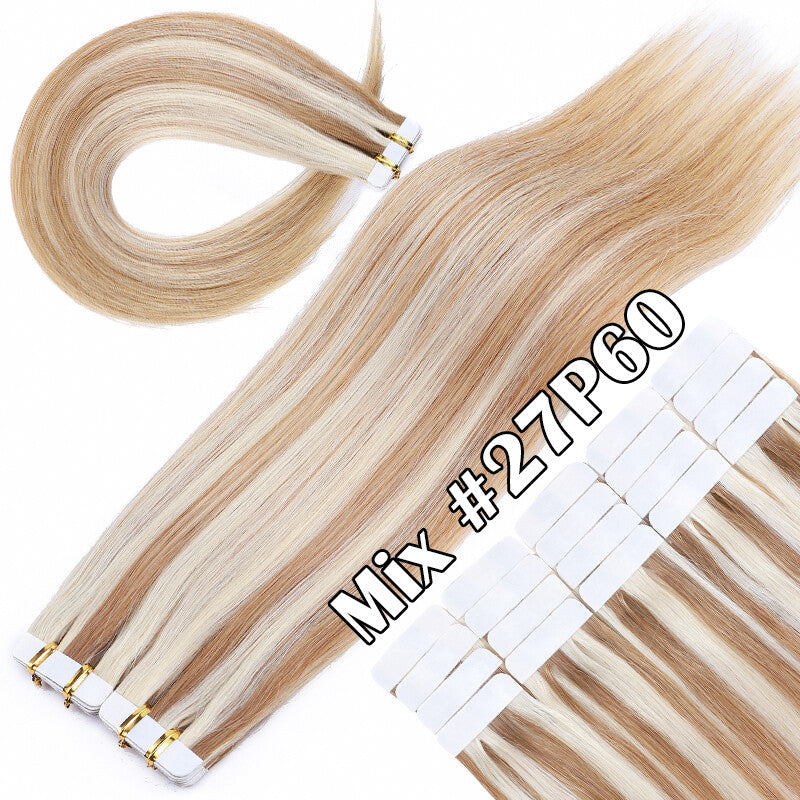 Invisible Tape-In Human Hair Extensions Full Head 24 Inches - Thick Remy Hair